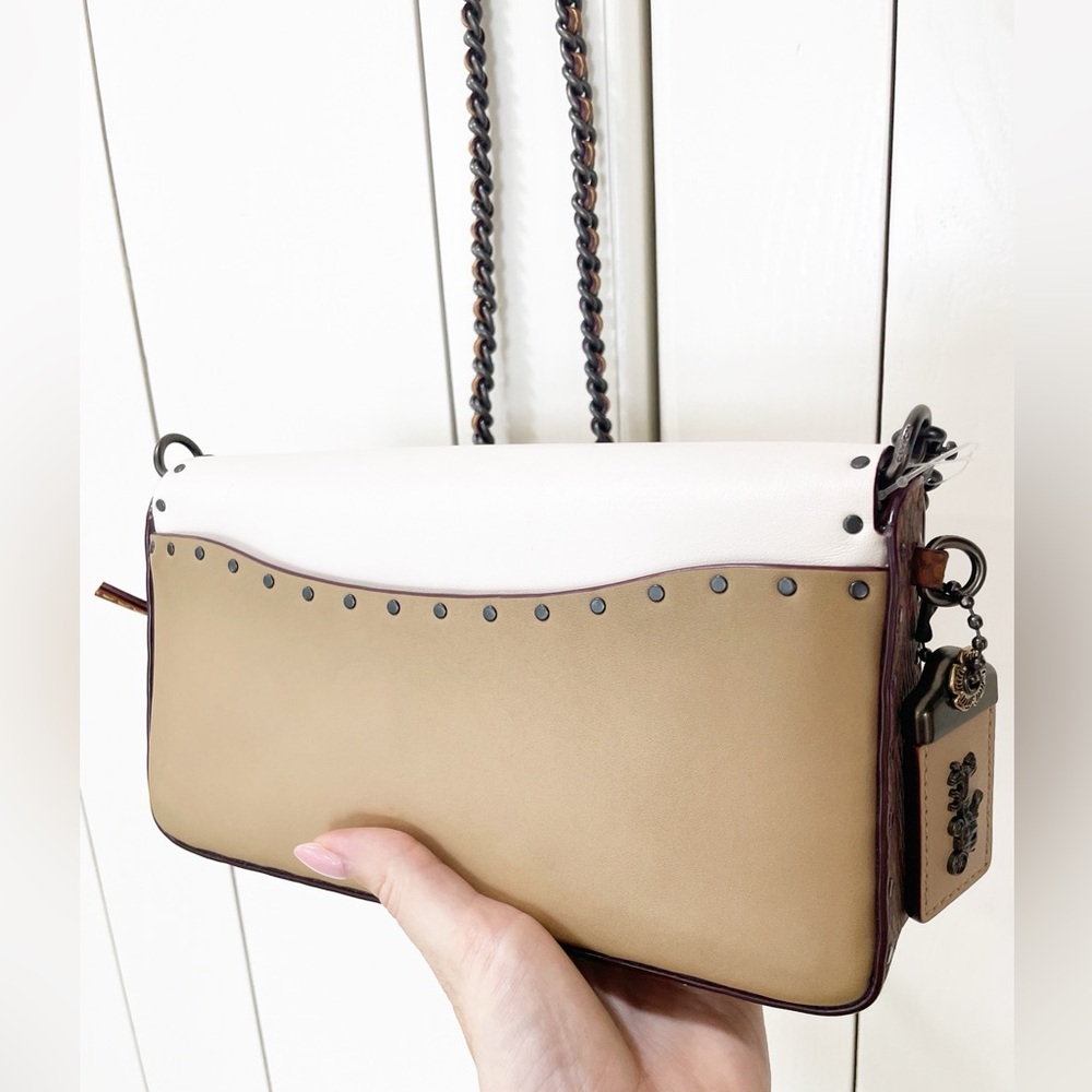 Coach Dinky With Rivets And Snakeskin Detail White Tan Crossbody B1880-30455 - Picture 13 of 16